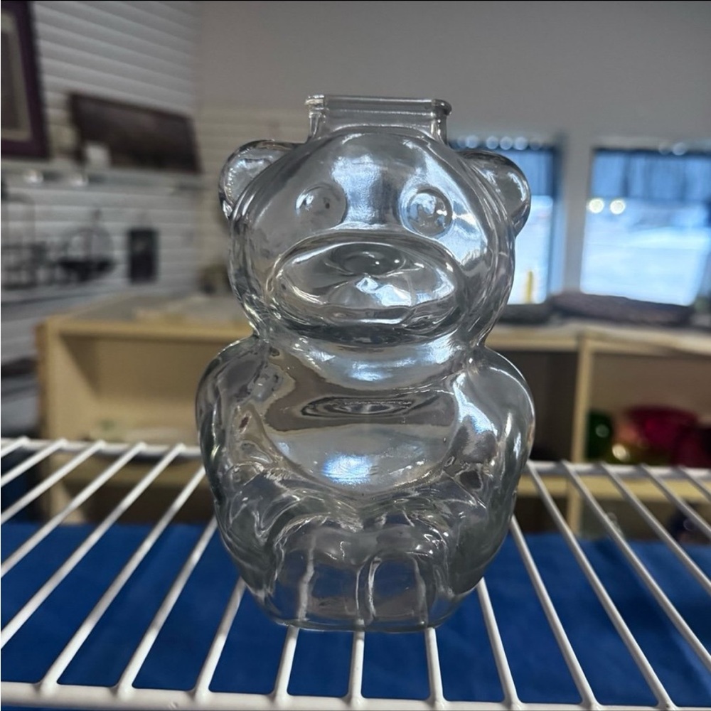 Vintage Anchor Clear Glass Teddy Bear Coin Bank